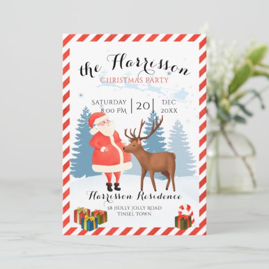 Kerstuitnodiging met Kerstman en rendier Kaart (Staand voorkant)