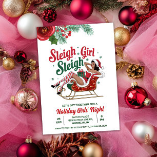 Kerstuitnodiging voor Meiden Sleigh Holiday Kaart