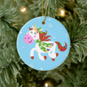 KerstUnicorn-Cartoon Keramisch Ornament