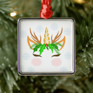 KerstUnicorn Face Metalen Ornament