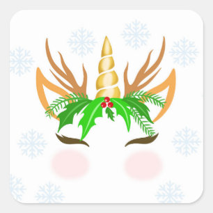 KerstUnicorn Face Vierkante Sticker