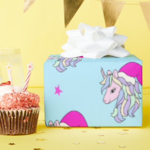 KerstUnicorn in Santa Hat Light Blue Cadeaupapier