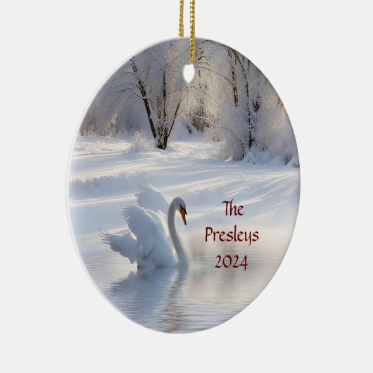 Kerstvakantie Aangepaste datum Naam Swan Keramisch Ornament (Rechts)