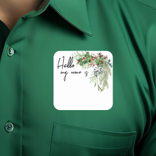 Kerstvakantie Boeket Naambord Feestje Vierkante Sticker