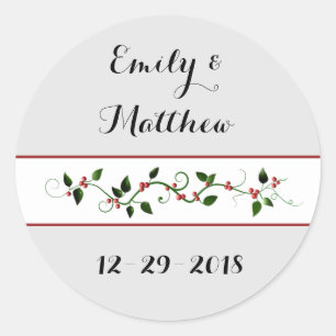 Kerstvakantie bruiloft paar's Holly Vine Ronde Sticker