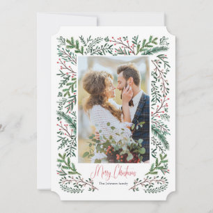 Kerstvakantie Dennenen Frame Fotokaart Feestdagenkaart