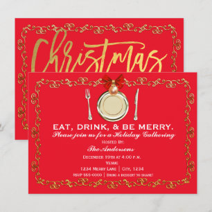 Kerstvakantie Dinerfeest Eet Drink Wees Vrolijk Kaart