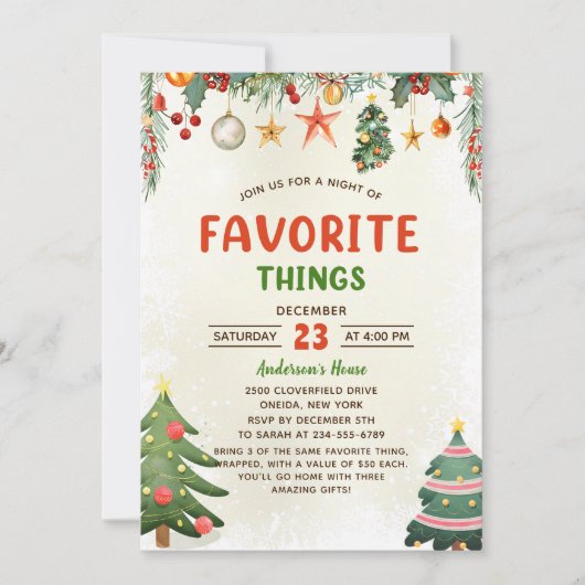 Kerstvakantie Favoriete Dingen Uitnodiging (Voorkant)
