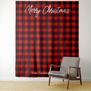 Kerstvakantie Foto Achtergrond Buffalo Plaid Wandkleed