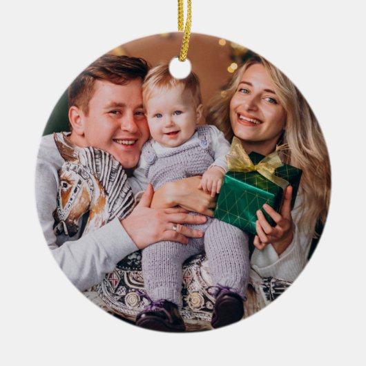 Kerstvakantie Foto Uw Familie Definitie Keramisch Ornament (Voorkant)
