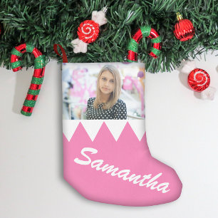 Kerstvakantie Gepersonaliseerde Foto Roze Kleine Kerstsok