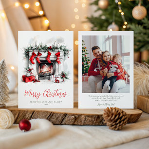 Kerstvakantie Gezellige Open Haard Familie Foto Feestdagenkaart