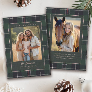 Kerstvakantie groene ruit tartan 2-foto kaart
