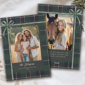 Kerstvakantie Groene Strik Plaid Tartan 2-Foto Feestdagenkaart