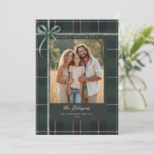 Kerstvakantie Groene Strik Plaid Tartan 2-Foto Feestdagenkaart (Staand voorkant)