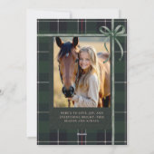 Kerstvakantie Groene Strik Plaid Tartan 2-Foto Feestdagenkaart (Achterkant)