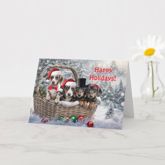 Kerstvakantie groeten Cute Dachshund Puppies Kaart (Kleine Plant)