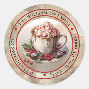 Kerstvakantie Heet Chocolade Cirkel Retouradres Ronde Sticker