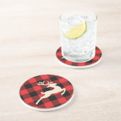 Kerstvakantie herten geweien rood zwart Gingham Zandsteen Onderzetter (Zijkant)