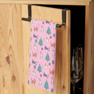 Kerstvakantie Katten en bomen vakantiepatroon Theedoek