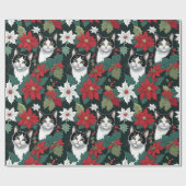 Kerstvakantie katten en poinsettia's cadeaupapier (Vlak)