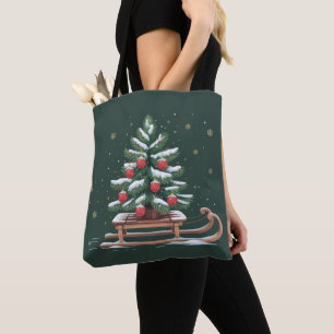Kerstvakantie Kerstboom slee Winter Kerstvakantie Draagtas