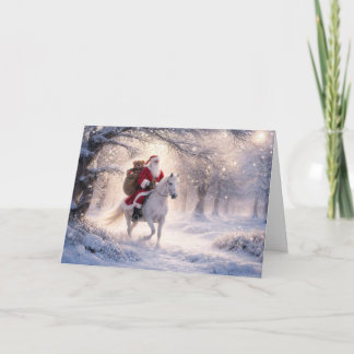 Kerstvakantie Kerstman en Paard Feestdagen Kaart