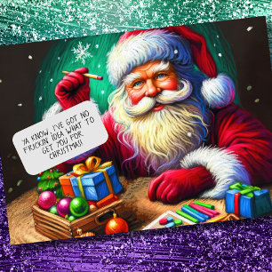 Kerstvakantie Kerstman in pastel nadenkend Kaart