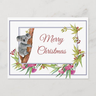 Kerstvakantie Koala Eucalyptus Boom Bloemen Briefkaart