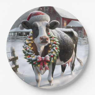 Kerstvakantie Koe in Barnyard Papieren Bordje