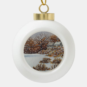 Kerstvakantie, landelijke sneeuwkunst keramische bal ornament