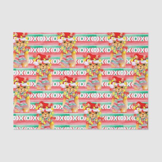 kerstvakantie Llama-waterverf Tissuepapier (Voorkant)