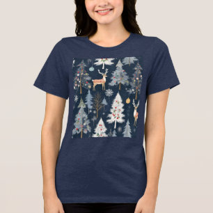 Kerstvakantie met rendieren en bomen Tri-Blend shirt