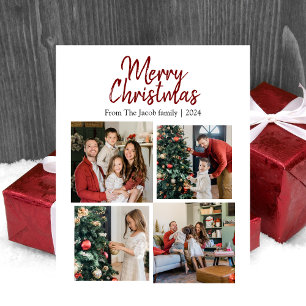 Kerstvakantie Moderne Typografie Vier-Foto Feestdagenkaart