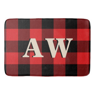 Kerstvakantie Monogram Rood Zwart Gingham Badmat
