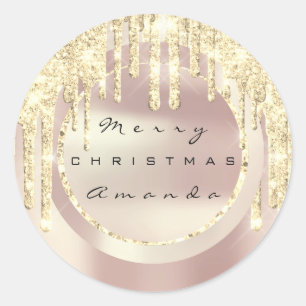 Kerstvakantie Naam Neppe Roos Glitters Ronde Sticker