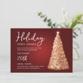 Kerstvakantie open huis goudboom rood kaart (Staand voorkant)