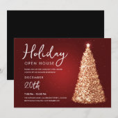Kerstvakantie open huis goudboom rood kaart (Voorkant / Achterkant)