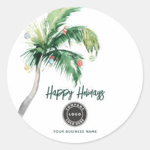 Kerstvakantie Palmboom Bedrijfsnaam Ronde Sticker