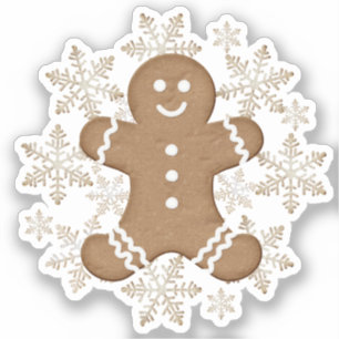 Kerstvakantie peperkoek man en sneeuwvlokken sticker