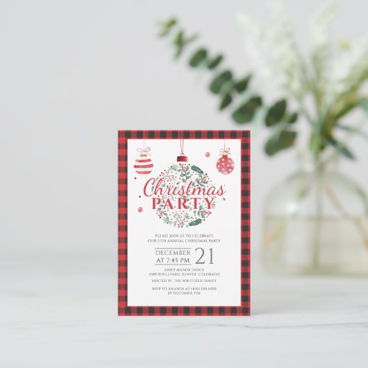 Kerstvakantie Plaid Rustic Party Uitnodiging (Staand voorkant)