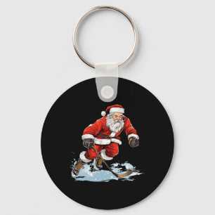Kerstvakantie plezier Kerstman spelen ijshockey Ke Sleutelhanger