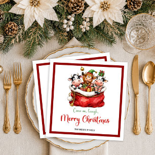 Kerstvakantie quirky koe servetten waterverf pl