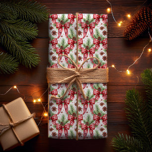 Kerstvakantie Red Gingham Check Bows Cadeaupapier
