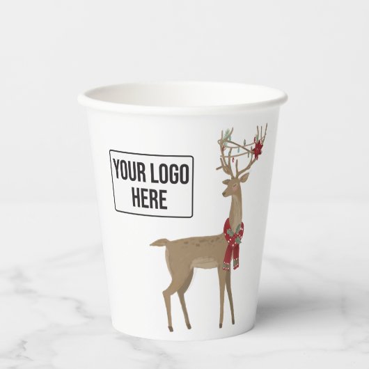 Kerstvakantie Rendier Business Logo Paper Papieren Bekers (Voorkant)