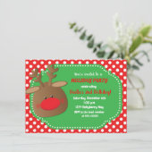 Kerstvakantie Rendier Polka Dot Uitnodigingen (Staand voorkant)
