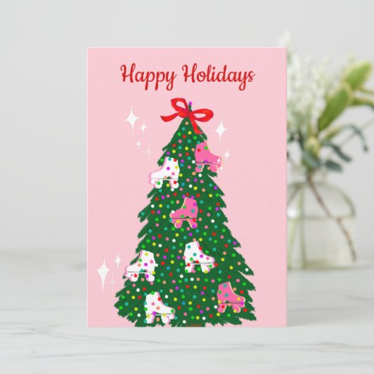 Kerstvakantie Roller Skate Kerst Skate Feestdagenkaart (Staand voorkant)