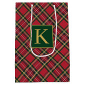 Kerstvakantie rood geruite goudfolie monogram medium cadeauzakje (Achterkant)