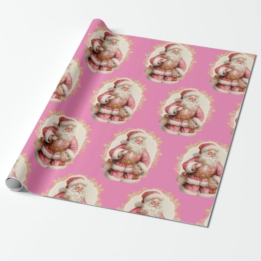 Kerstvakantie Roze Sinterklaas Wrapping Papier (Uitgerold)