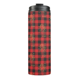 Kerstvakantie Rustiek Plaid Merry and Bright Thermosbeker